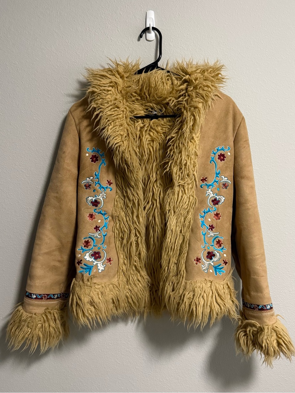 Embroidered Faux-Shearling Faux-Suede Jacket - Golden Tan